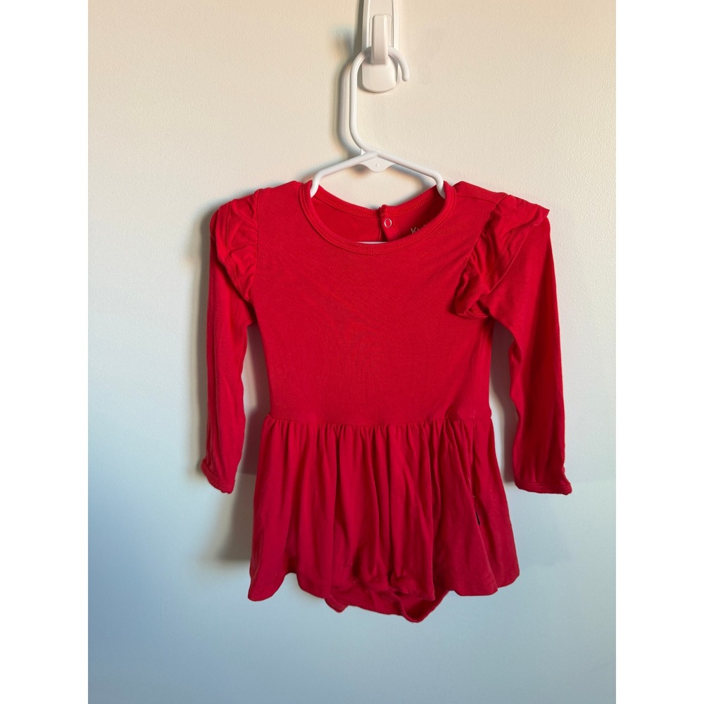 Kyte Baby Red Bamboo Ruffle Long Sleeve Bodysuit Dress 12-18 Months